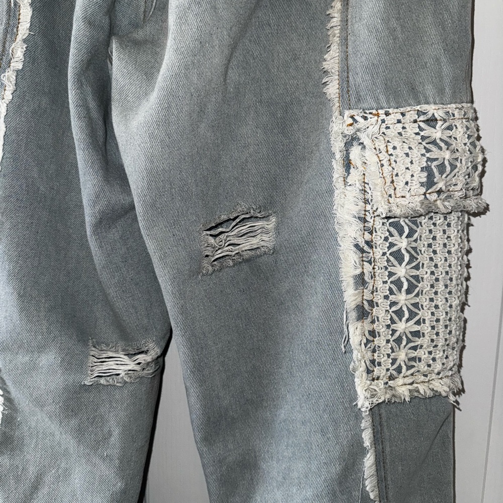 POL Women's Light Blue Jeans with Lace crochet Detail Rebel Joggers Sz S - Picture 7 of 11
